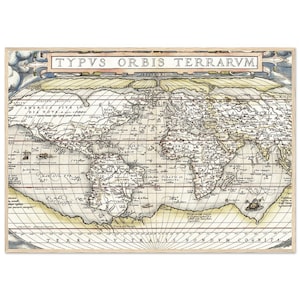 Póster de mapa antiguo Ortelius 1570, réplica del mapa del mundo enmarcado, estilo antiguo, impresión artística para pared, para decoración histórica del hogar y la oficina.