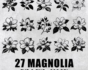 Magnolia SVG Bundle: Floral Clipart, Vector Decal (PNG, Cricut)