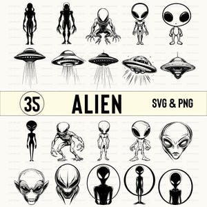 Alien Silhouette Bundle: SVG, PNG, Cricut Cut Files