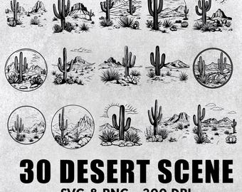 Desert Scene SVG Bundle: Cactus Silhouette, Clipart, Decal (PNG, Cricut)