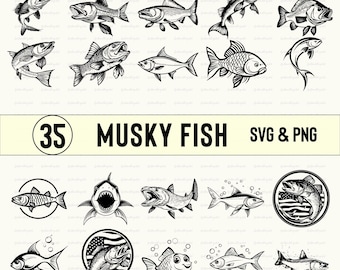 Musky Fish SVG PNG Clipart: Vector Cut Files
