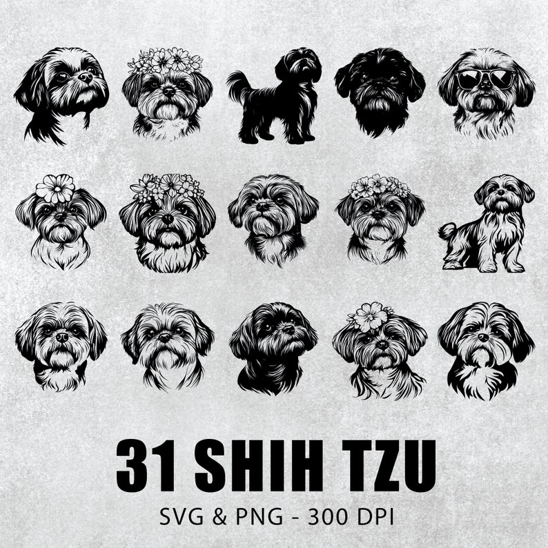 Shih Tzu SVG Bundle: Silhouette Clipart Vector Designs (PNG) - Etsy