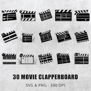 Movie Clapperboard SVG PNG Bundle: Silhouette Clipart, Vector Decal