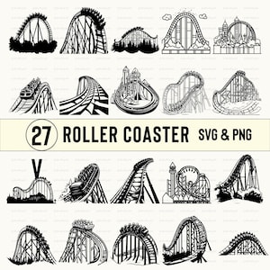 Roller Coaster Silhouette Bundle Svg, Roller Coaster Svg Vector Set, Roller Coaster Clipart Png, Roller Coaster Decal Icon Cricut Cut Files