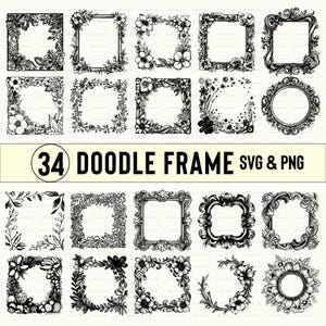 Doodle Frame SVG PNG Bundle: Floral Clipart, Silhouette Vector Art (Digital Download)