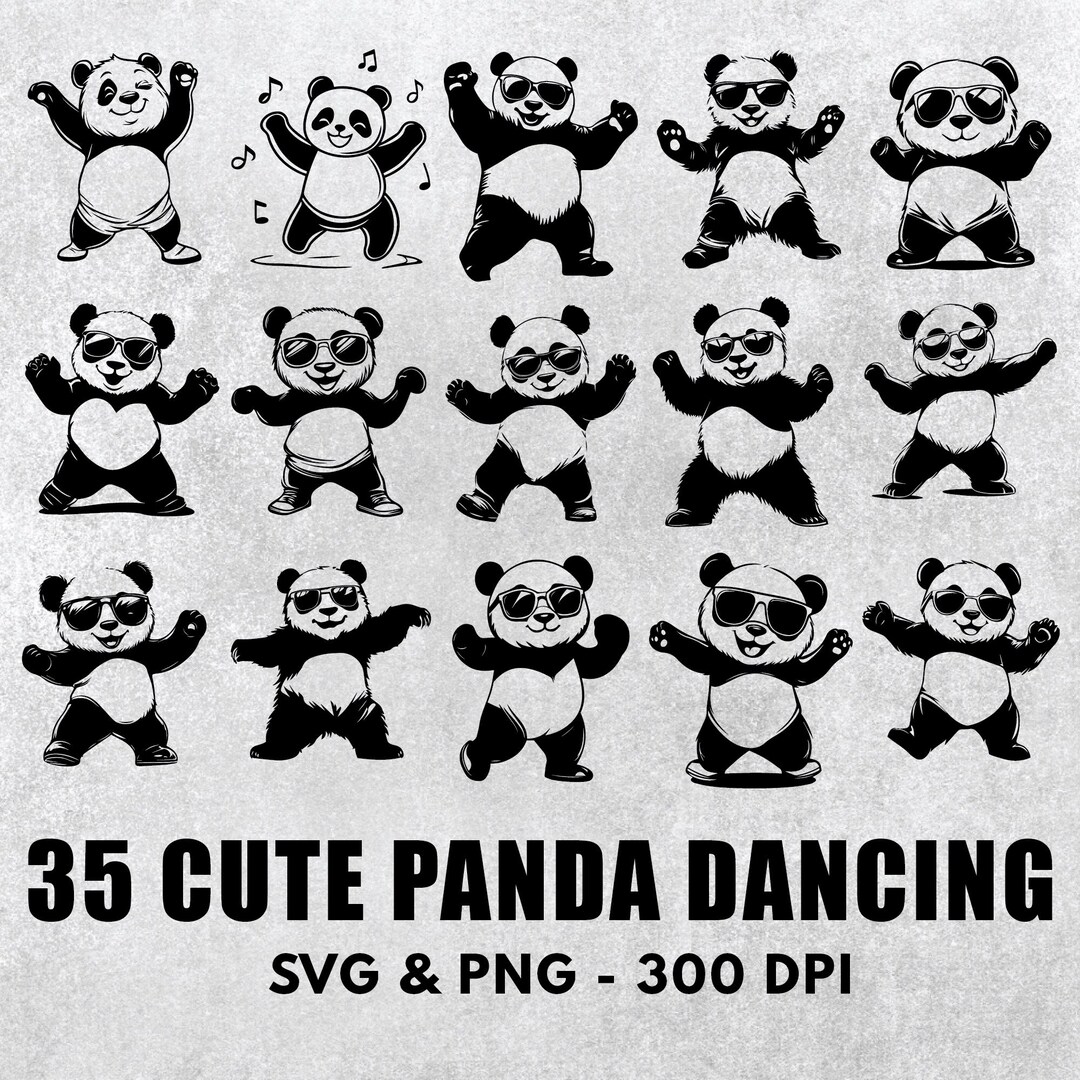 Dancing Panda SVG Bundle, Clipart Silhouette (PNG) - Etsy UK