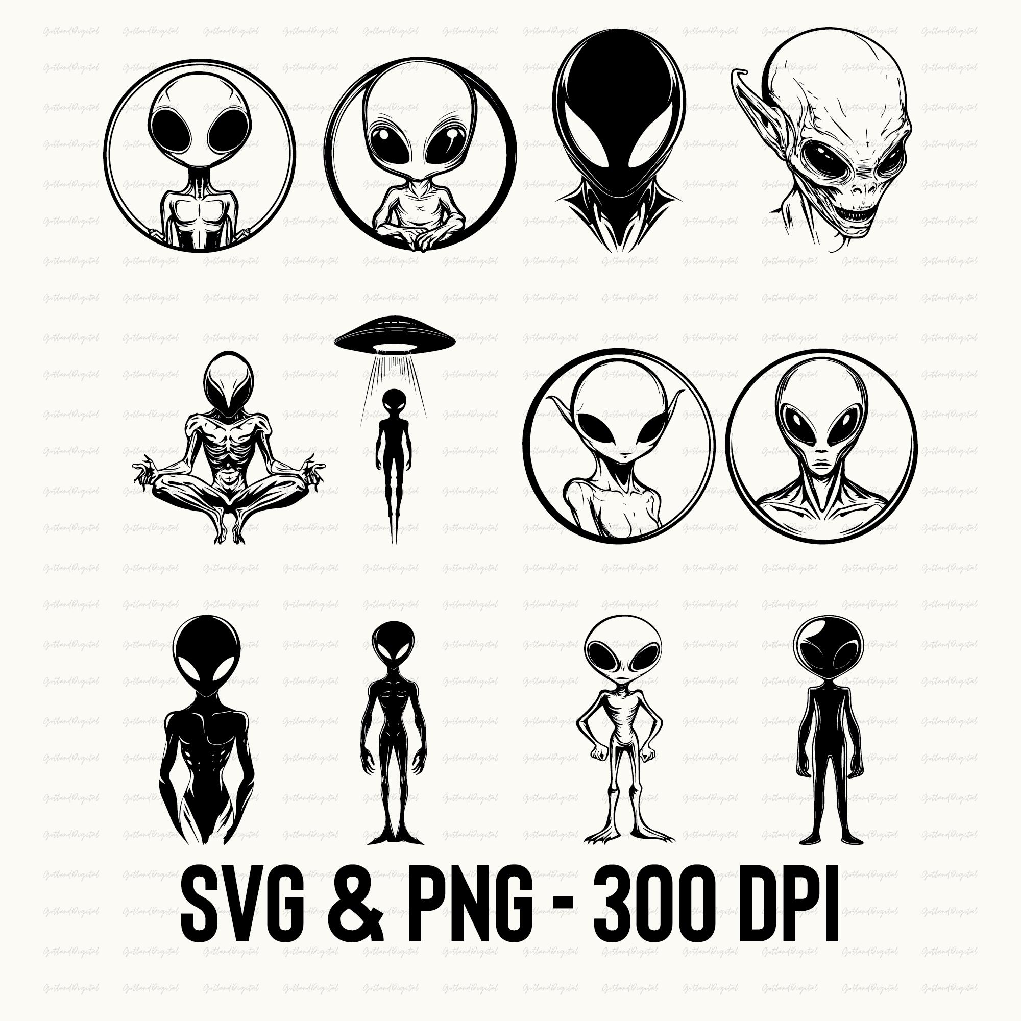 Alien Silhouette Bundle: SVG, PNG, Cricut Cut Files - Etsy