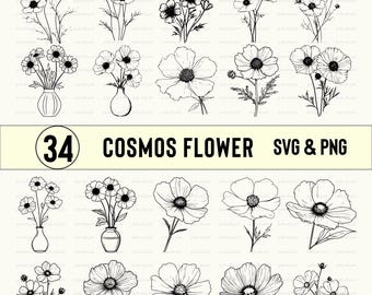 Cosmos Flower Clipart: SVG, PNG, Cut Files
