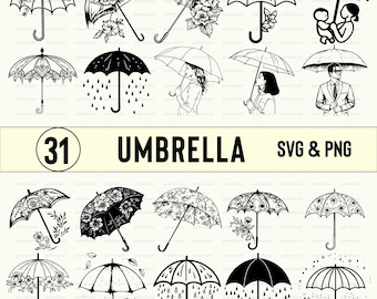 Umbrella SVG PNG Bundle: Floral Clipart, Silhouette Vector (Digital Download)