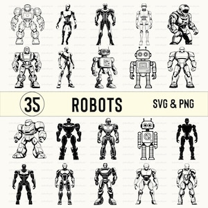Robots Svg Bundle, Robots Silhouette, Robots Clipart, Robots Vector, Robots Decal, Robots Logo, Robots Icon Cut Files, Robots Set For Cricut