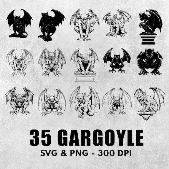 Gargoyle Vector Art: Silhouette Clipart Designs (SVG, PNG) - Etsy
