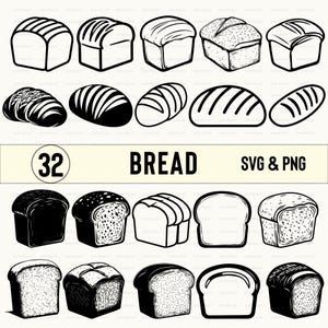 Bread Svg Bundle, Bread Silhouette, Bread Clipart, Bread Vector, Bread Decal, Bread Gift File, Bread Logo Icon, Bread Cricut File, Bread Png
