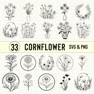 Cornflower Svg Png, Cornflower Silhouette, Cornflower Clipart, Cornflower Vector, Cut file, Cricut, Florals Outline, Decal, Cornflower files
