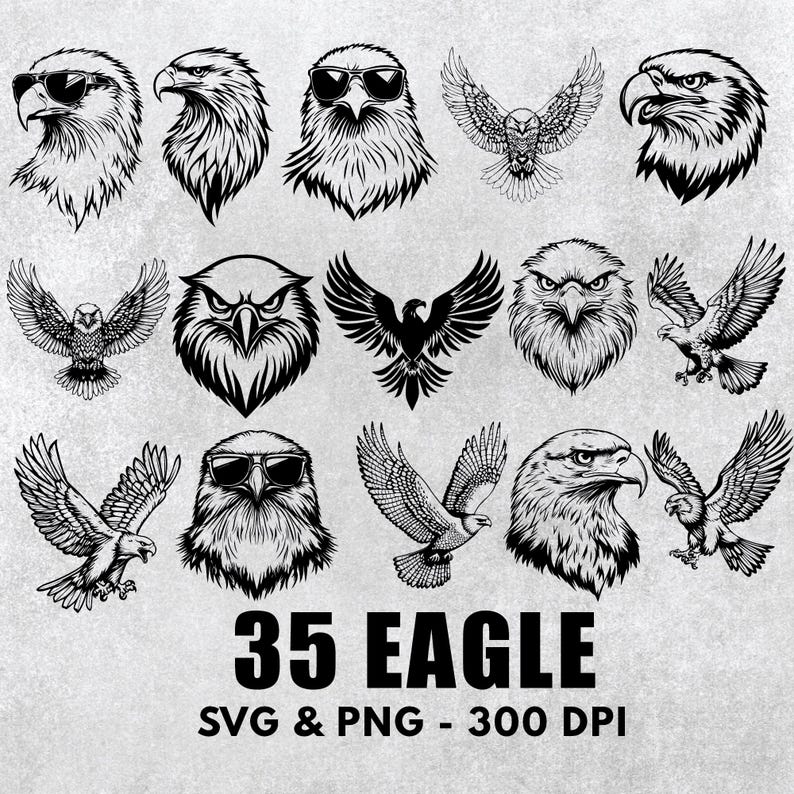 Eagle SVG PNG Bundle: Silhouette Vector Art, Cut File - Etsy