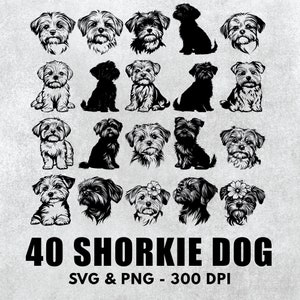 Paquete de siluetas de Shorkie, vector de Shorkie, clipart de Shorkie, calcomanía de Shorkie, archivo de regalos para amantes de Shorkie, calcomanías de Shorkie, ícono de Shorkie