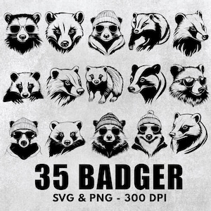 Badger SVG Bundle: Vector Clipart, Decal Designs (PNG)