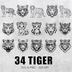 Tiger-Svg-Bundle, Tiger Silhouette-Set, Tiger Clipart, Tiger Aufkleber, Tiger Png, Tiger-Logo, Tiger-Symbol-Svg-Dateien für Cricut