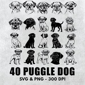 Puggle Silhouette Bundle, Puggle Vector, Puggle Clipart Vector, Puggle Decal, Puggle Lover Gifts File, Puggle Decal Art, Puggle Icon Svg Png