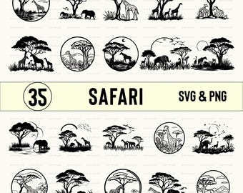 Safari Animals SVG PNG Clipart: Silhouette Vector Cut Files