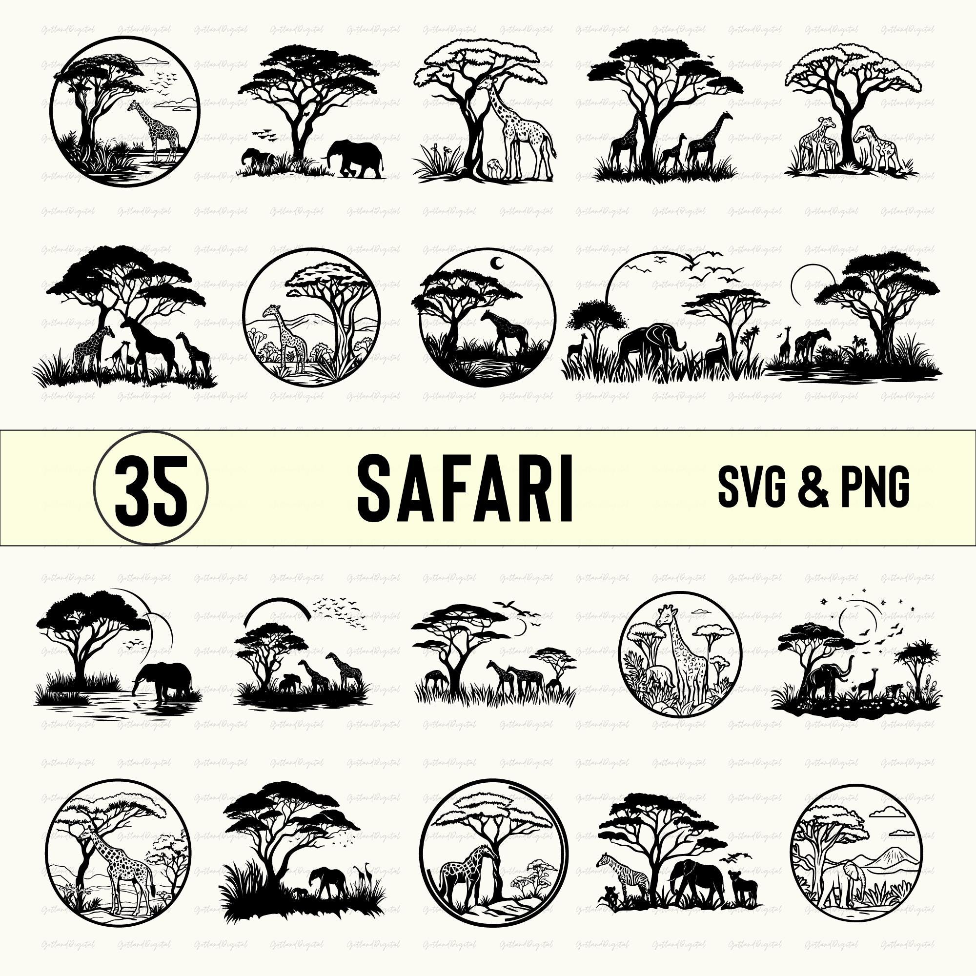 Safari Animals SVG PNG Clipart: Silhouette Vector Cut Files - Etsy
