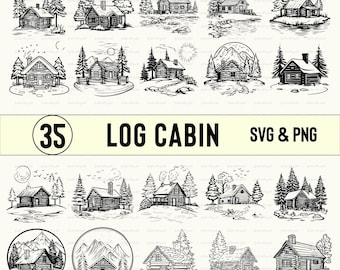 Log Cabin SVG PNG Clipart: Rustic Silhouette Vector Bundle
