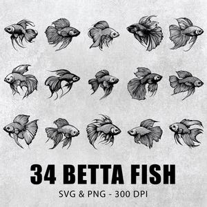 Betta Fish Svg Png Bundle, Betta Fish Clipart, Betta Fish Silhouette, Betta Fish Vector Art, Outline, Fish Designs Cut Files, Betta Circuit