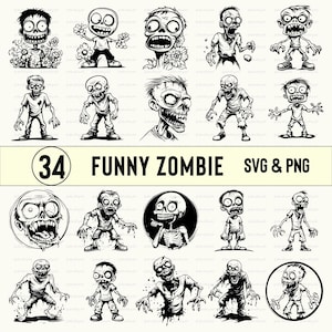 Funny Zombie Clipart: SVG PNG Bundle, Vector Art (Digital Download)