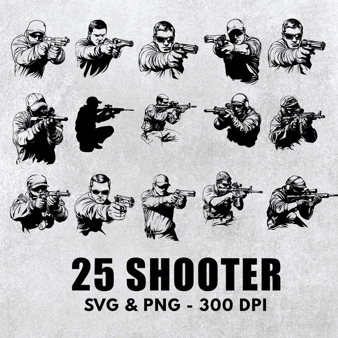 Shooter Svg Bundle, Shooter Silhouette Set, Shooter Clipart, Shooter ...