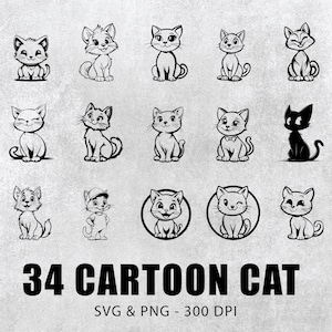 Cartoon Cat Svg Bundle, Cartoon Cat Silhouette, Cartoon Cat Clipart, Cartoon Cat Vector, Cartoon Cat Decal, Cartoon Cat Gifts Files Icon Set