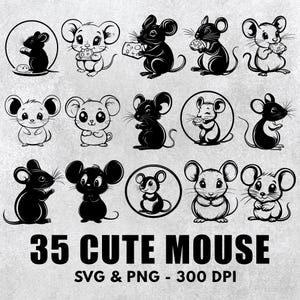 Cute Mouse Svg Bundle, Cute Mouse Silhouette Png, Cute Mouse Clipart, Cute Mouse Gift File, Cute Mouse Decal Icon Logo, Cute Mouse Cut Files