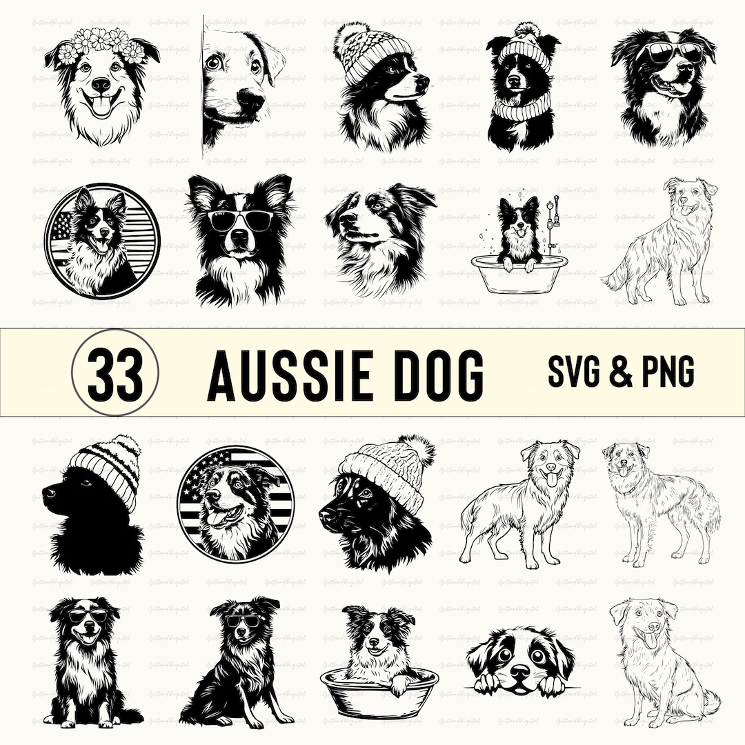 Aussie Dog Silhouette Bundle: Vector Clipart, Decal Cut File (SVG, PNG ...