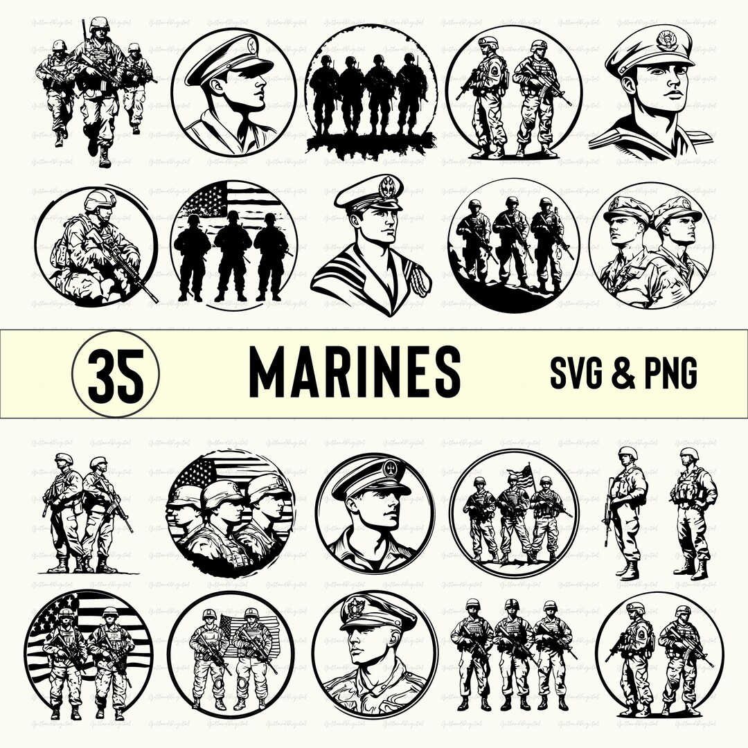 Marine Vector Design Marines SVG PNG Clipart: Silhouette Vector Art - Etsy