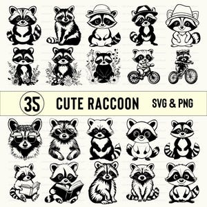 Cute Raccoon Svg Png, Raccoon Clipart, Raccoon Silhouette, Raccoon Vector, Raccoon Cut files, Cricut, Raccoon Decal Logo Animal Designs File