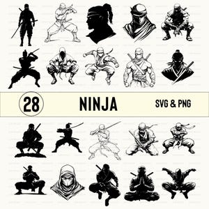 Bundle Ninja Svg, Silhouette Ninja, Clipart Ninja, vecteur Ninja, sticker Ninja, logo Ninja, fichiers coupés icône Ninja, fichiers Art Ninja Cricut Svg