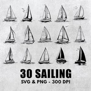 Segling SVG-paket: Båt Clipart, Vektordekal (PNG, 300 DPI)