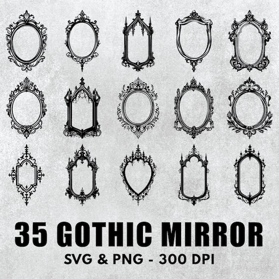 Gothic Mirror Silhouette Bundle: Ornate Vector Art (SVG, PNG)