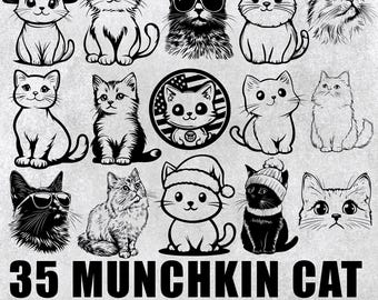 Paquete SVG de gato Munchkin: diseños de siluetas (PNG)