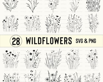 Wildflowers SVG PNG Bundle: Floral Clipart, Silhouette Vector, Cut File