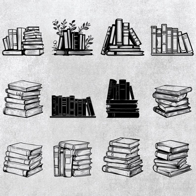 Books SVG Bundle: Silhouette Clipart, Cricut Cut Files (digital ...