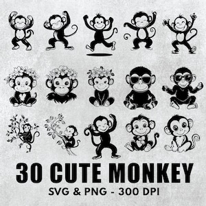 Niedliches Affen-Svg-Bundle, süße Affe Silhouette, süßes Affe Clipart, süßer Affe Vektor, süßer Affe Aufkleber, süßer Affe Aufkleber Symbol Logo svg