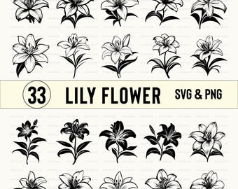 Lily Flower SVG Bundle: Silhouette Clipart, Vector Decal (PNG)