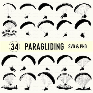 Paragliding SVG PNG Clipart: Silhouette Vector Cut Files