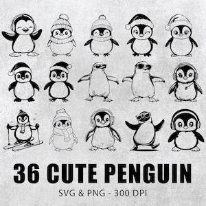 Cute Penguin Svg Bundle, Cute Penguin Vector Set, Penguin Clipart, Penguin Decal, Penguin Art Png, Penguin Cricut, Penguin Logo Icon Files
