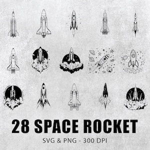 Fusée spatiale Svg Png, Clipart fusée spatiale, Silhouette de fusée spatiale, sticker fusée spatiale, vecteur de fusée, contour, fichier coupé, fusée Cricut ensemble
