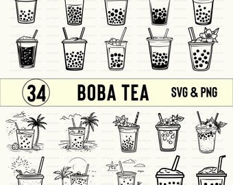 Boba Tea SVG PNG Bundle: Clipart, Silhouette, Vector (Digital Download)