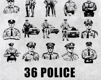 Paquete SVG de policía: Imágenes prediseñadas vectoriales, calcomanías (PNG, 300 DPI)