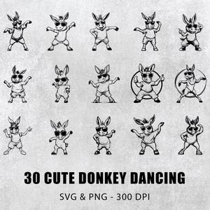 Cute Donkey Dancing Svg Png Bundle, Cute Donkey Dancing Silhouette, Donkey Clipart, Donkey Vector Art, Donkey Decal, Donkey Cricut Cut Files