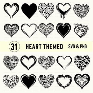 Heart Themed Svg Png Bundle, Heart Themed Clipart, Heart Themed Silhouette, Vector Art, Outline, Design Cut File, Heart Themed Circuit Icons