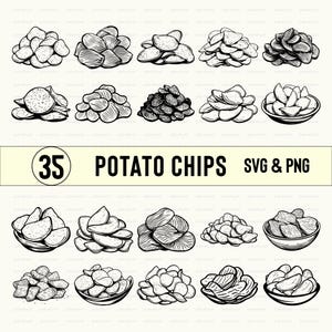 Potato Chips Svg Png Bundle, Potato Chips Clipart, Potato Chips Silhouette, Vector art, Outline, Potato Chips Design, Cut File Circuit Decal
