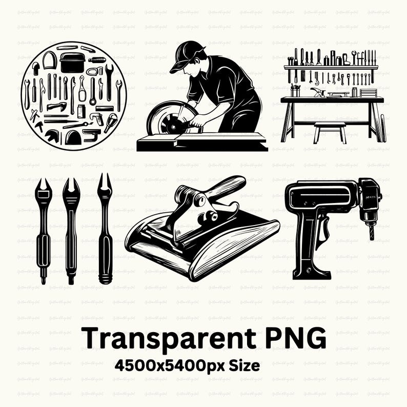 Carpenter Tools Clipart: Silhouette Vector Bundle (SVG, PNG) - Etsy